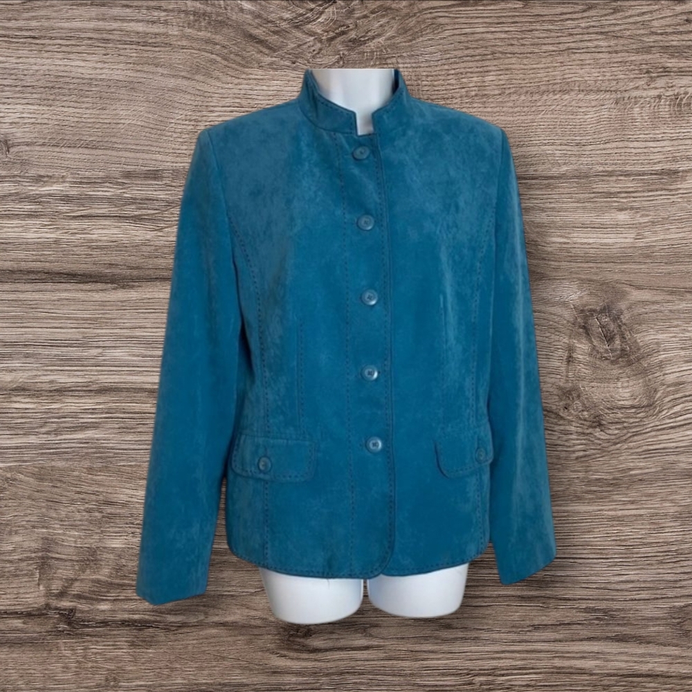 Dress Barn Micro suede teal / blue blazer. Size M.